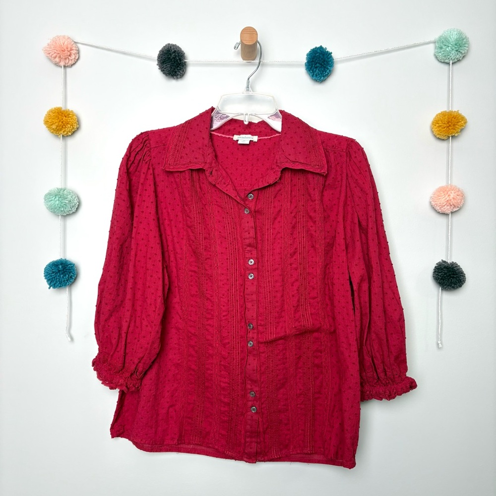 Sundance Red Button Up Collared Pintuck Shirt - image 1
